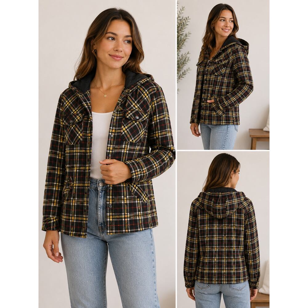 Y2K Tilt Plaid Hooded Jacket Grunge Skater Indie Sleaze Size M